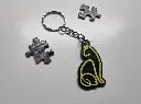 Kunststijl kat sleutelhanger - twee kleurig